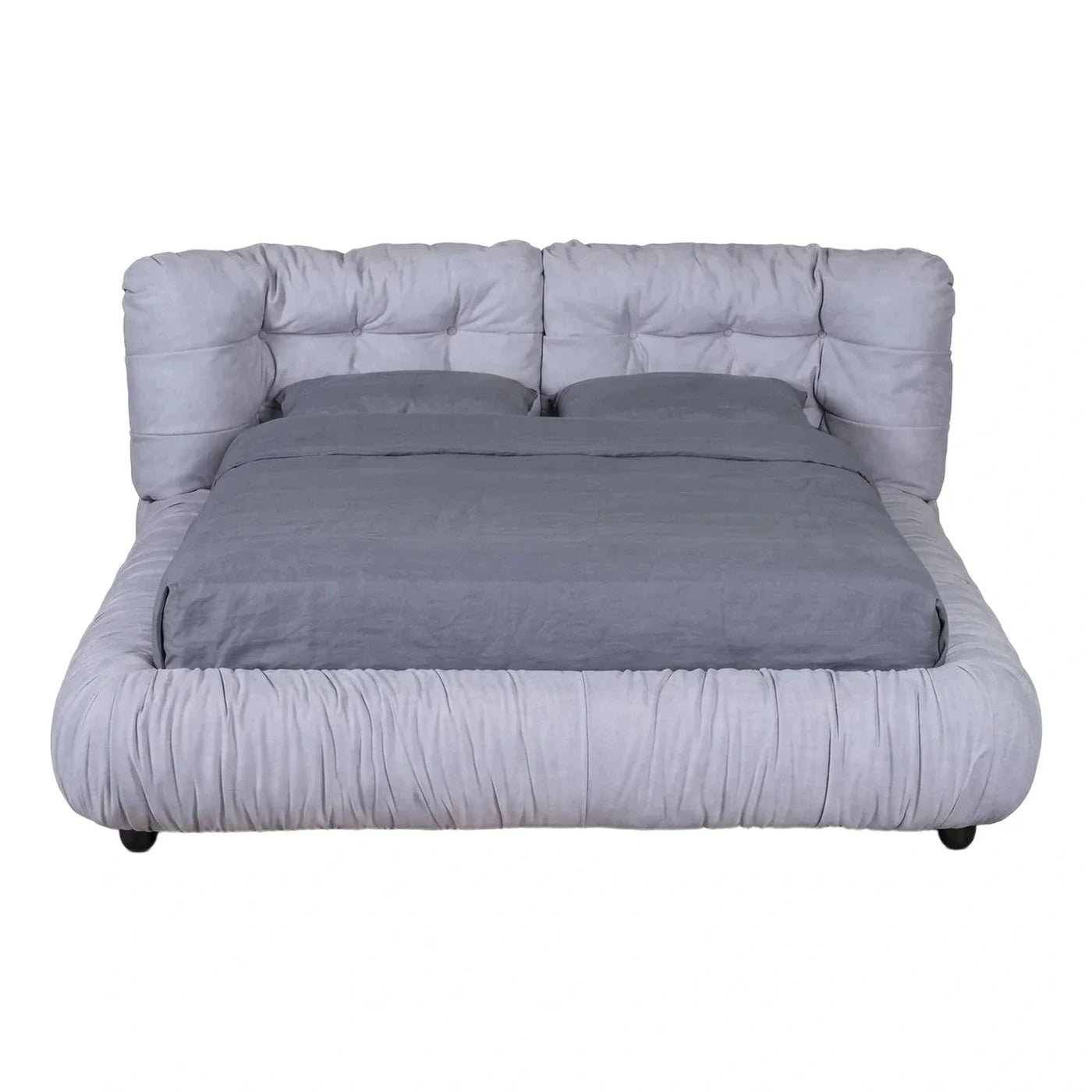 Modern White Upholstered Bed with Beige Base