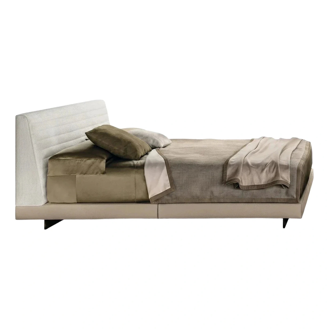 Beige Upholstered Bed with Angled Metal Legs
