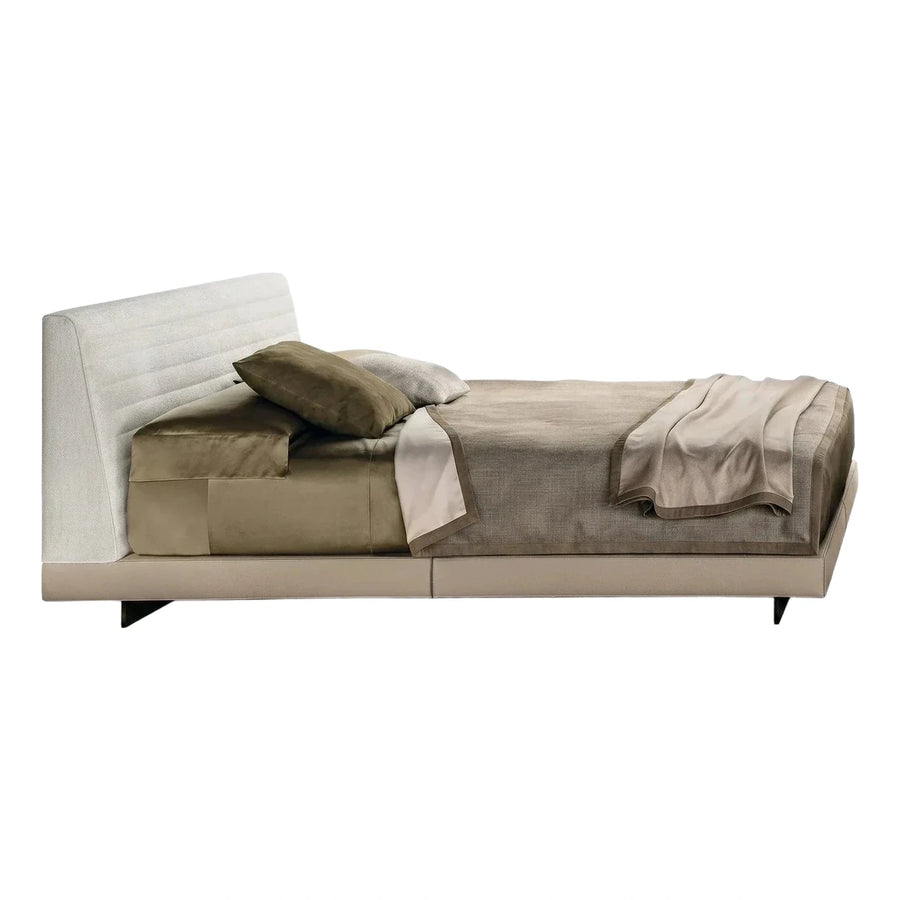 Beige Upholstered Bed with Angled Metal Legs