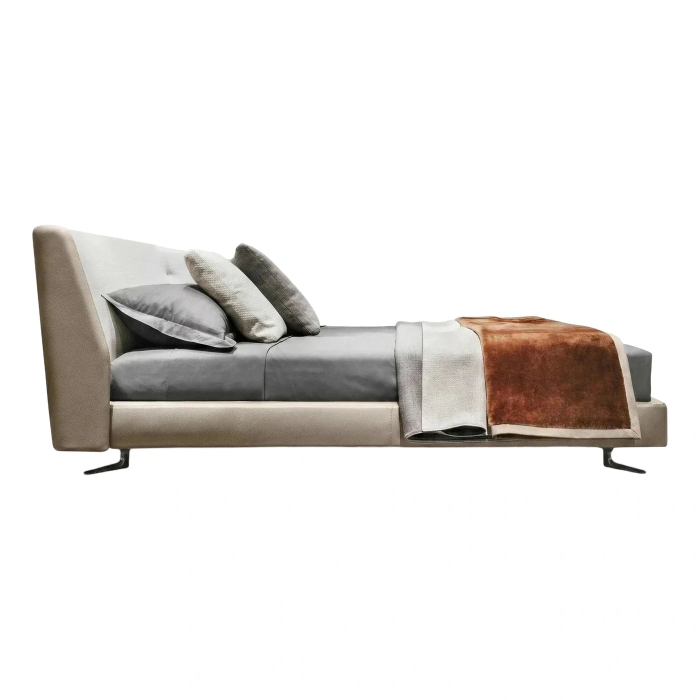 Blue Upholstered Platform Bed with Cushioned Headboard