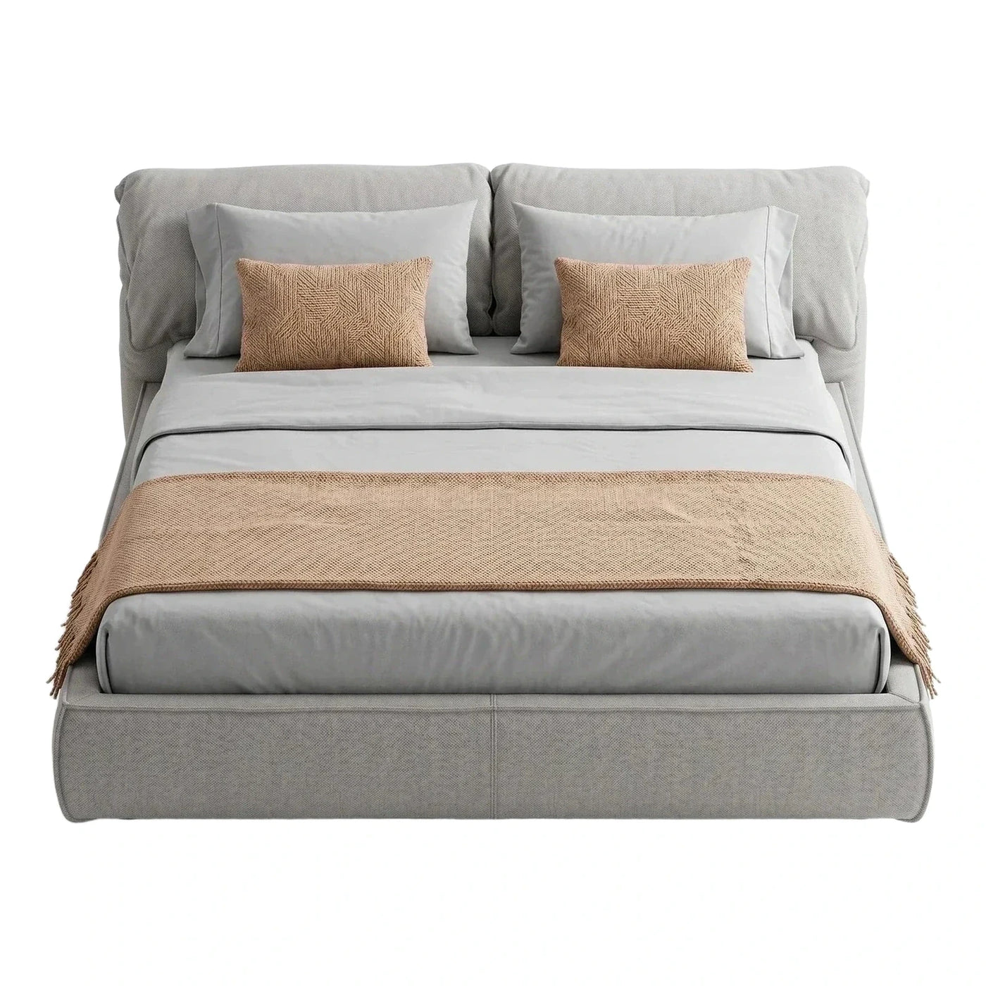 Light Grey Ruched Upholstered Bed