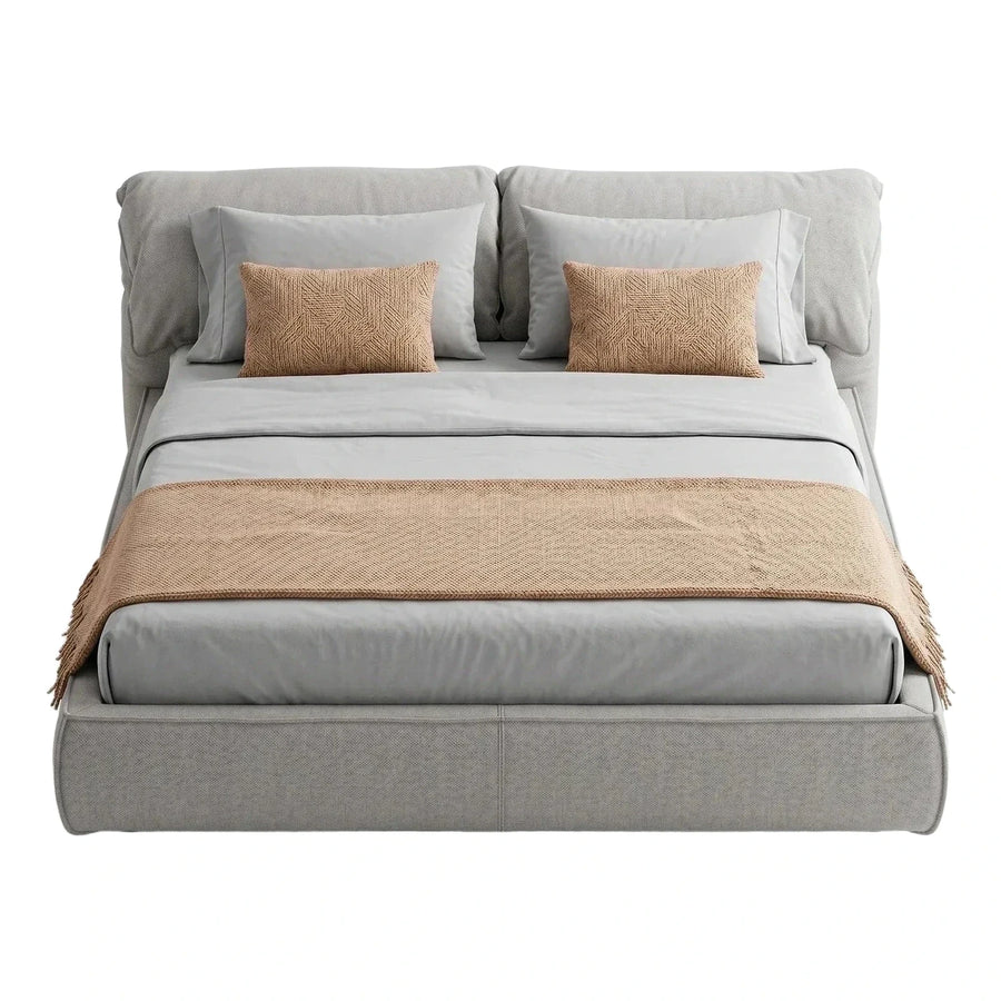 Light Grey Ruched Upholstered Bed
