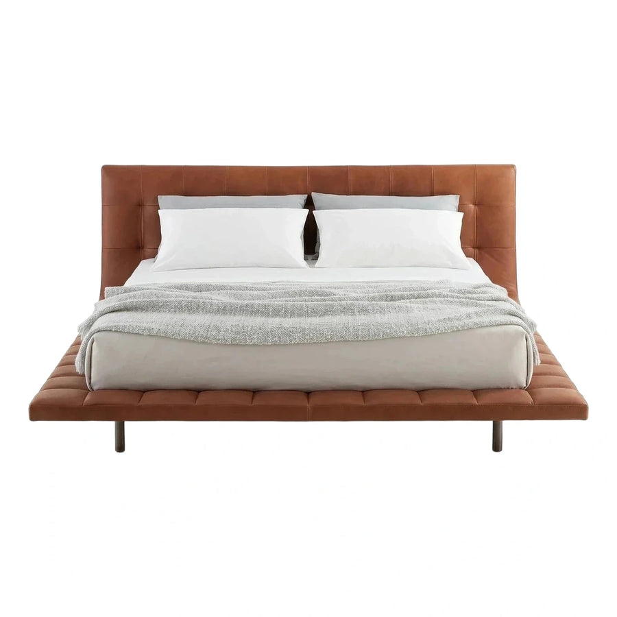 Grey Upholstered Platform Bed with Winged Headboard