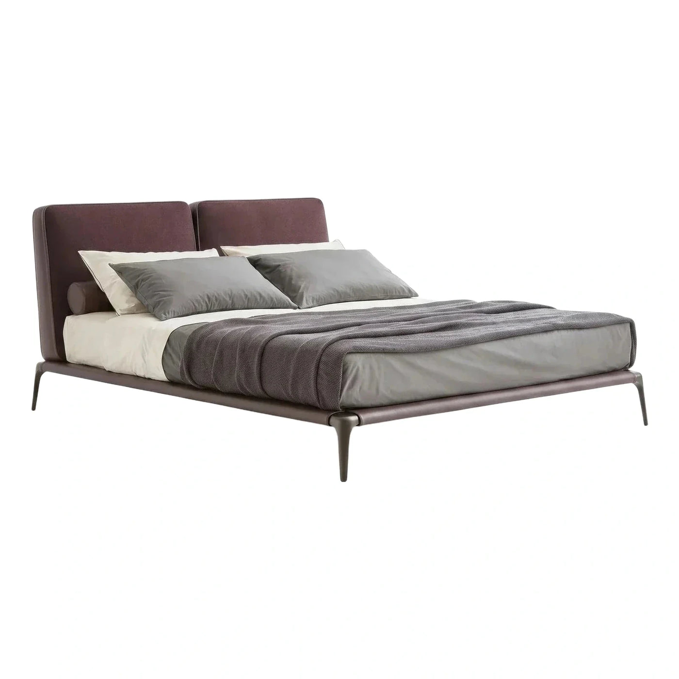 Modern Cream Upholstered Bed with Bolster