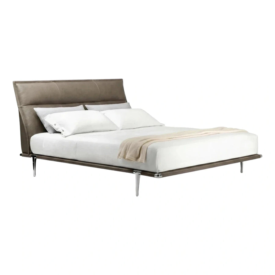 Light Grey Upholstered Bed with Tufted Headboard