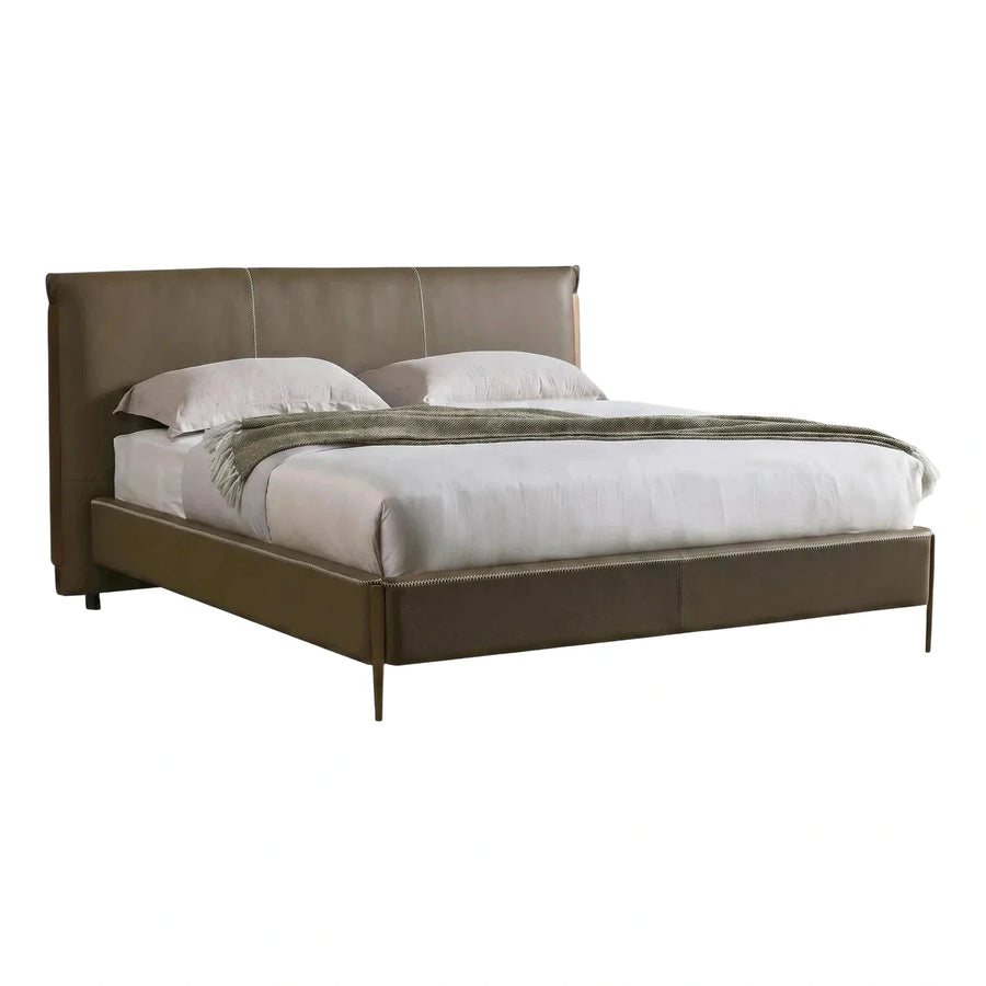 Modern Beige Upholstered Low Profile Bed