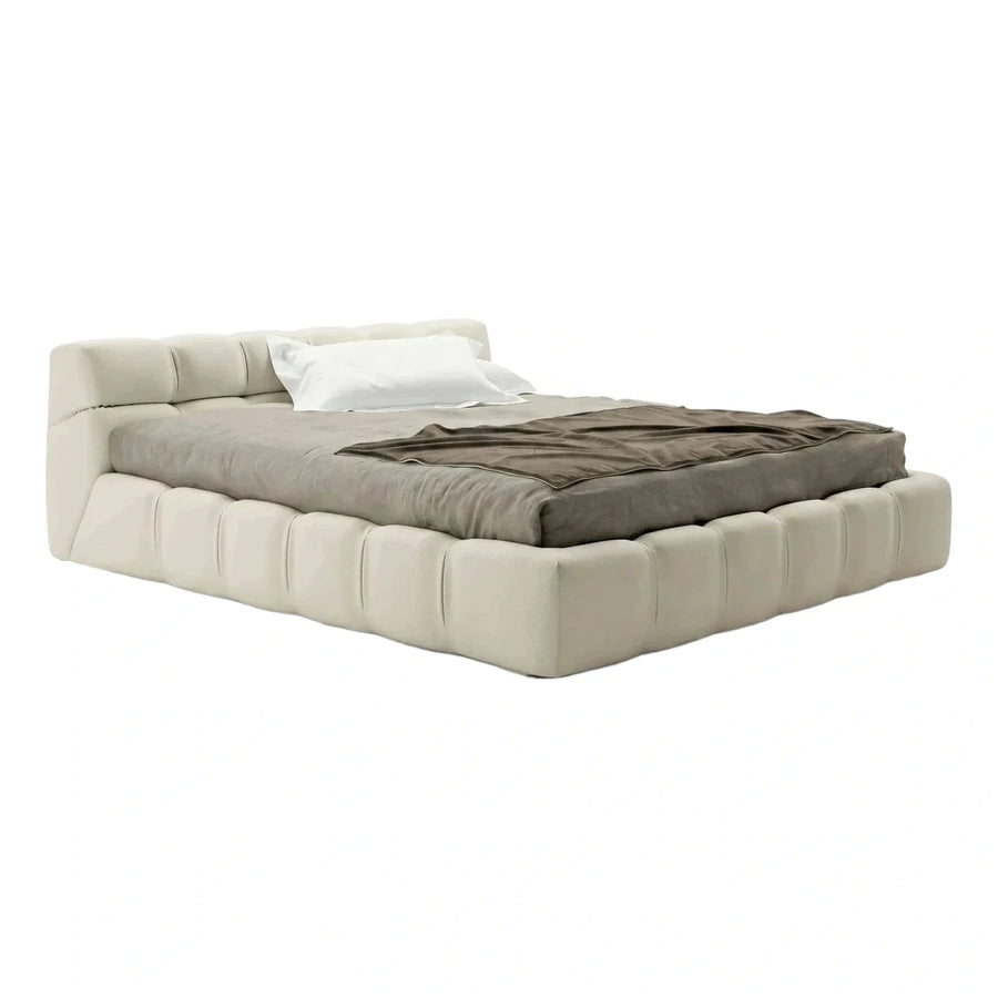 Modern Brown Leather Platform Bed with Nailhead Trim
