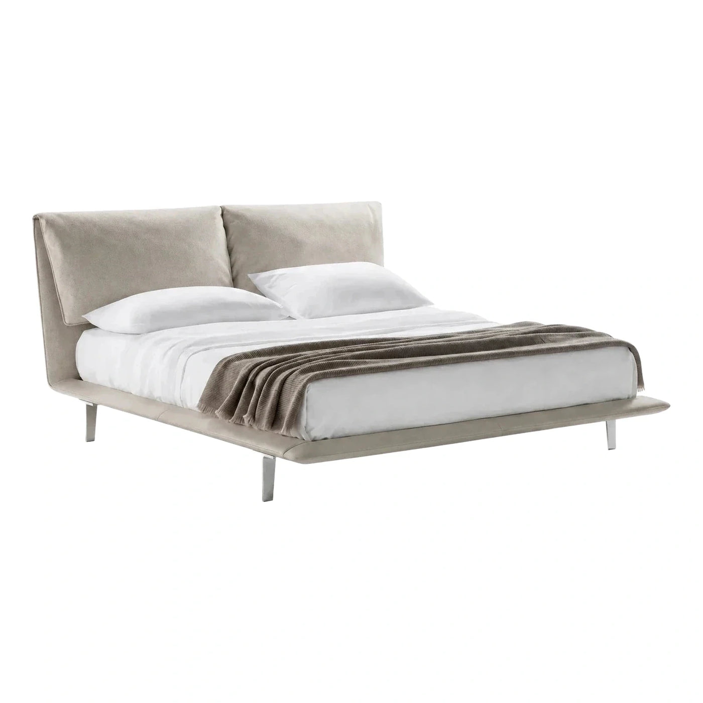 Cream Upholstered Platform Bed with Tufted Base