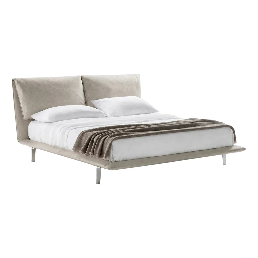 Cream Upholstered Platform Bed with Tufted Base
