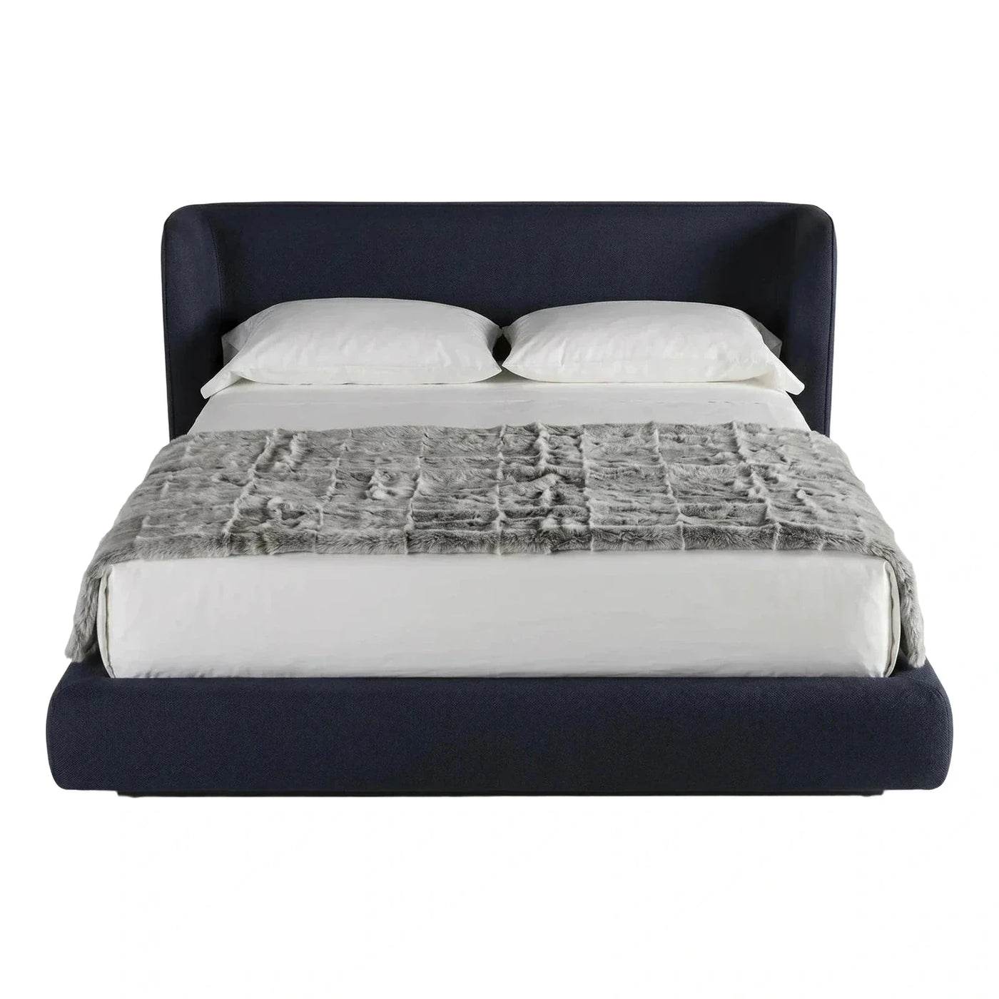 Modern Navy Blue Upholstered Platform Bed Frame