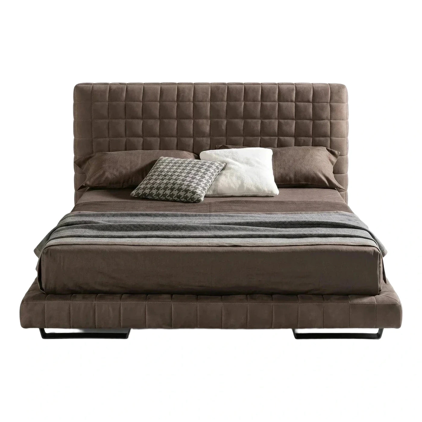 Modern Brown Tufted Upholstered Platform Bed Frame