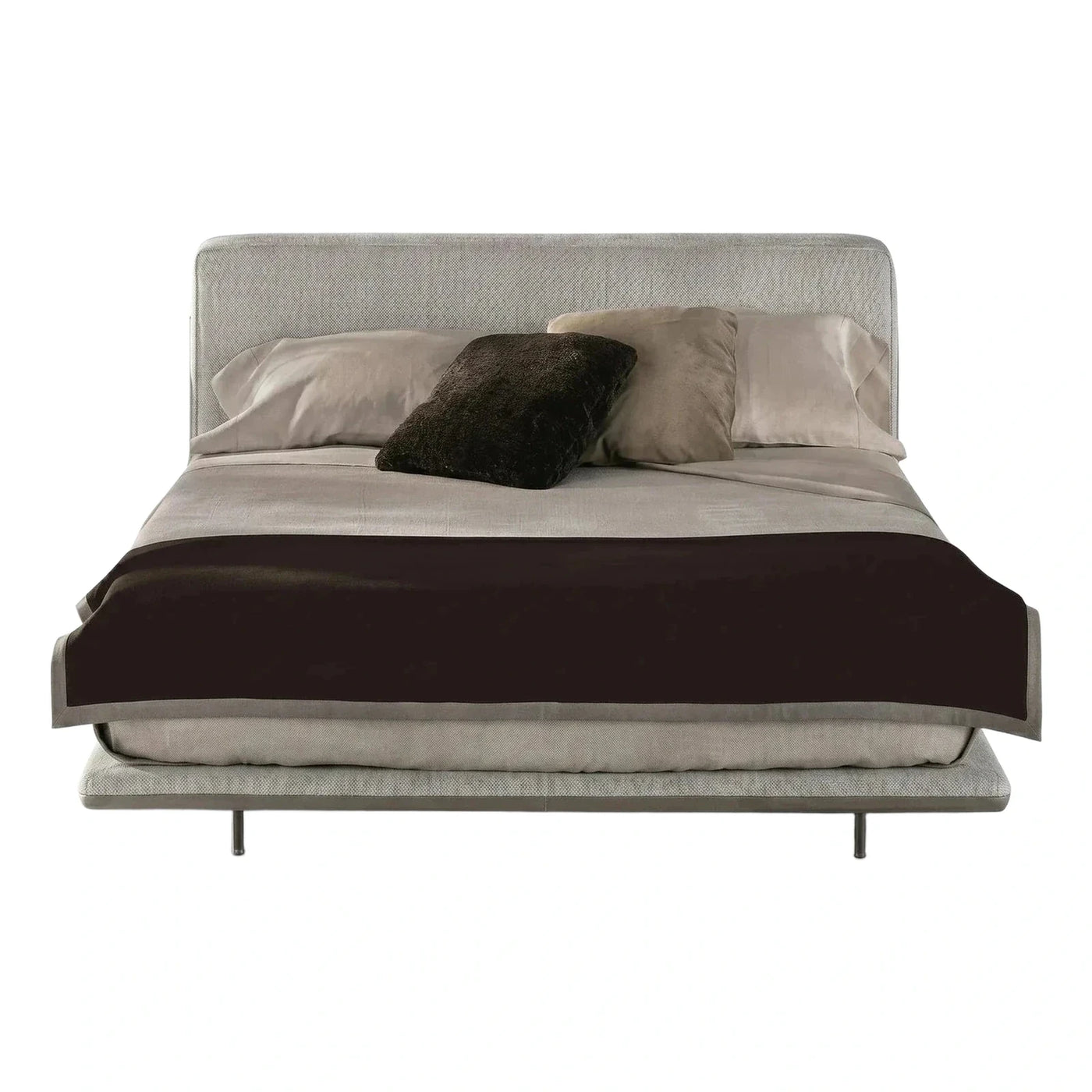 Modern Grey Upholstered Platform Bed with Metal Legs