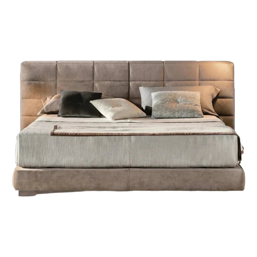 Modern Taupe Upholstered Platform Bed with Panel Headboard