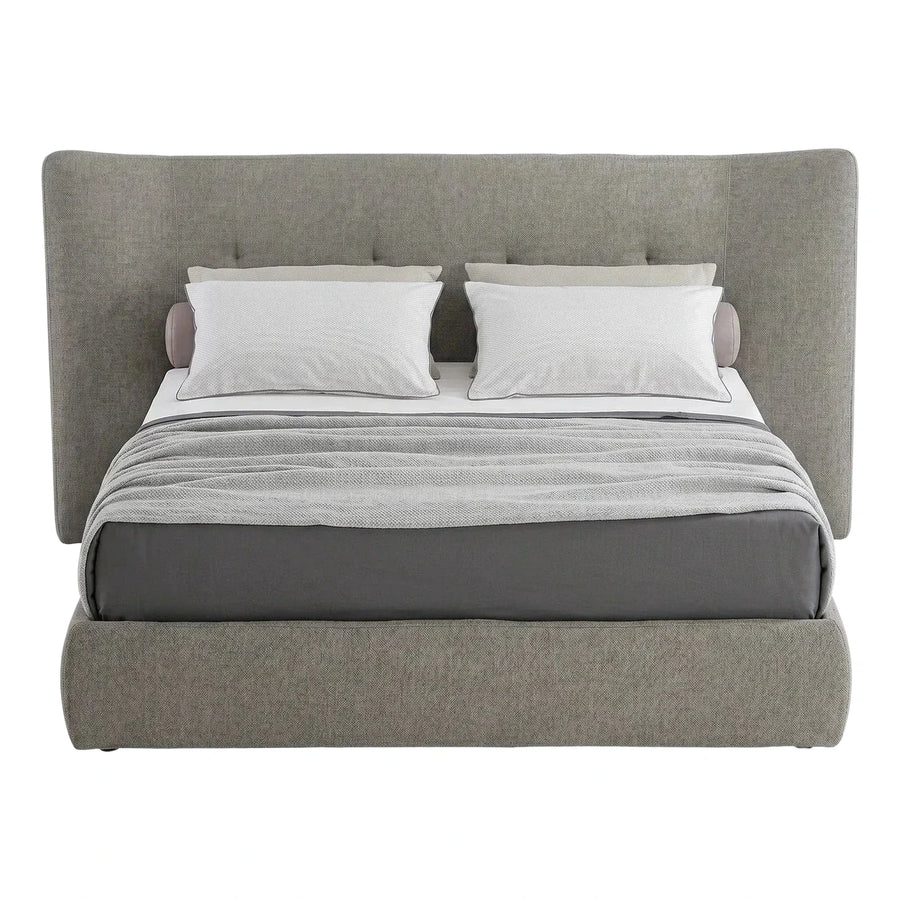 Modern Grey Upholstered Platform Bed with Winged Headboard