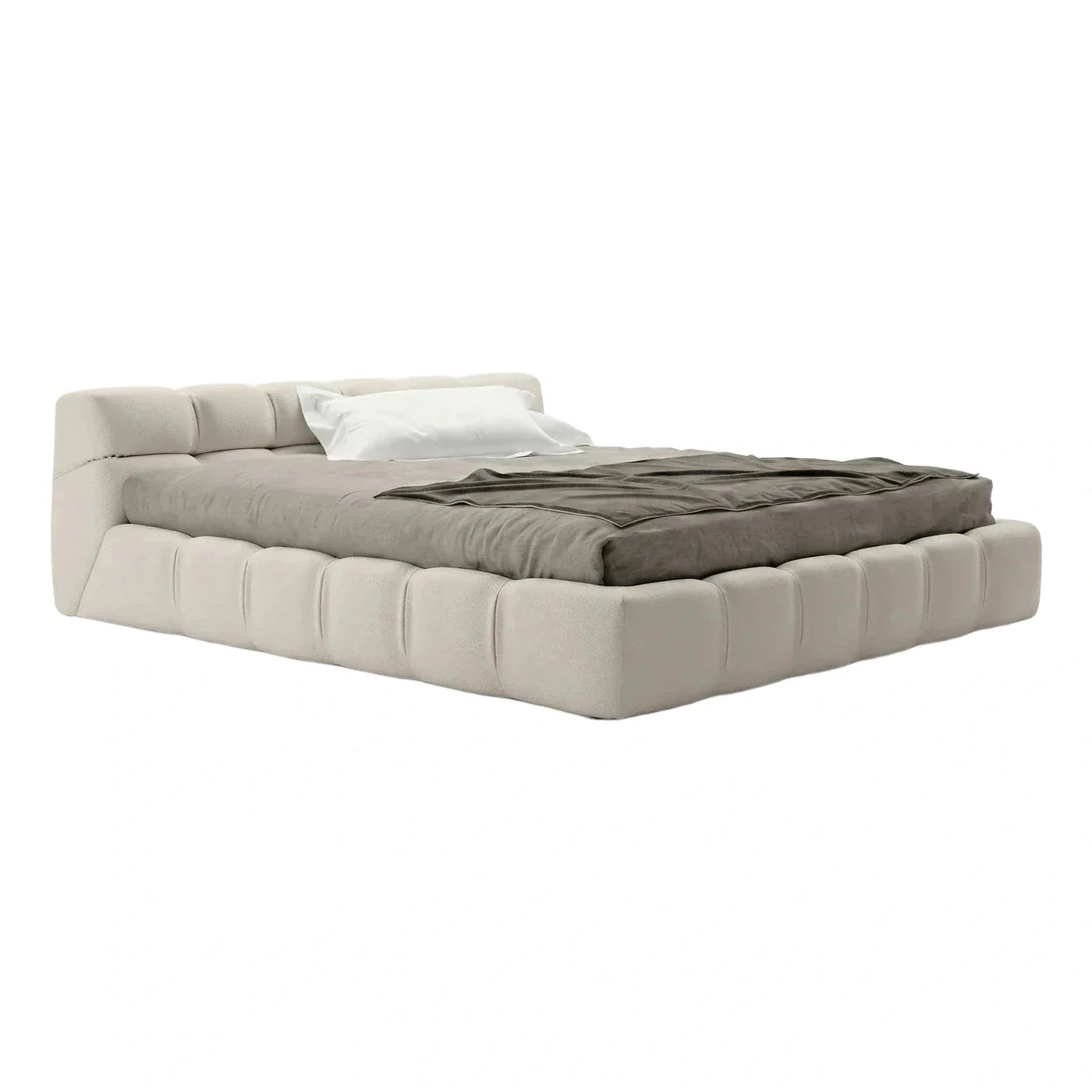 Modern Cream Leather Channel Tufted Platform Bed