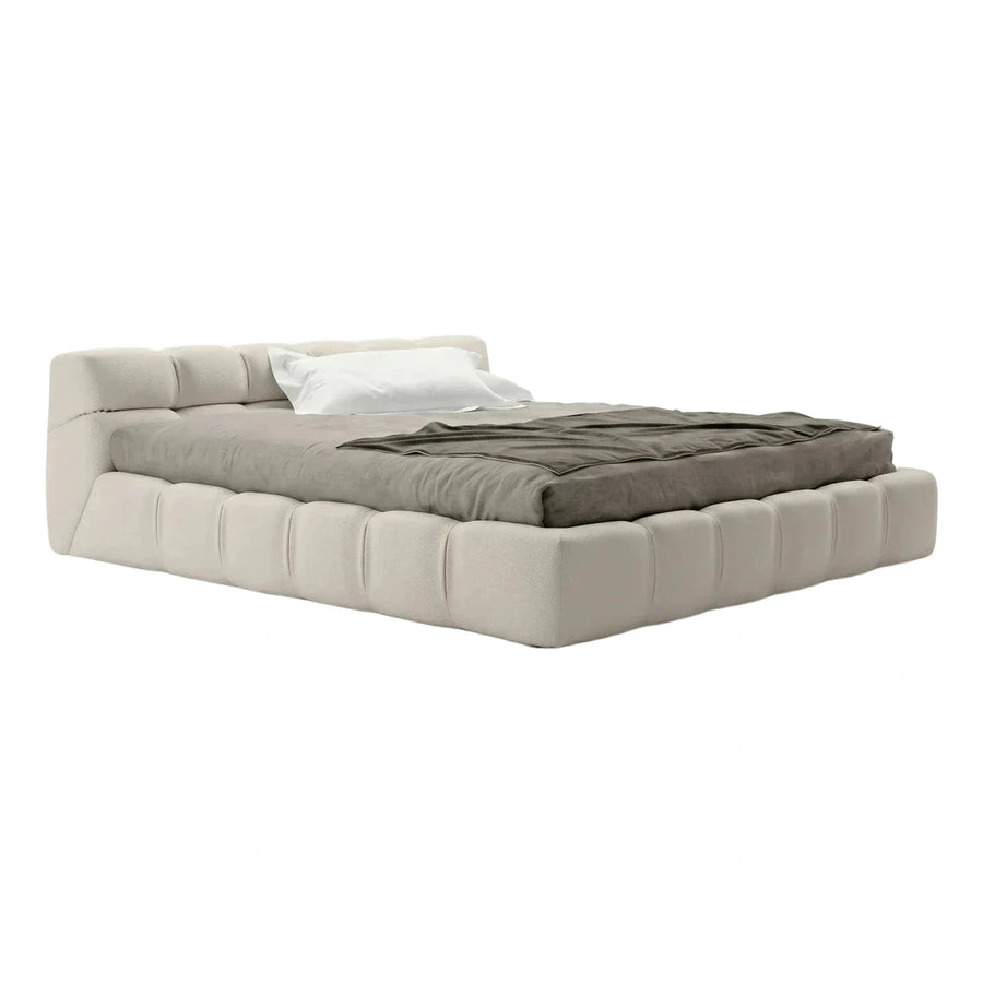 Modern Cream Leather Channel Tufted Platform Bed