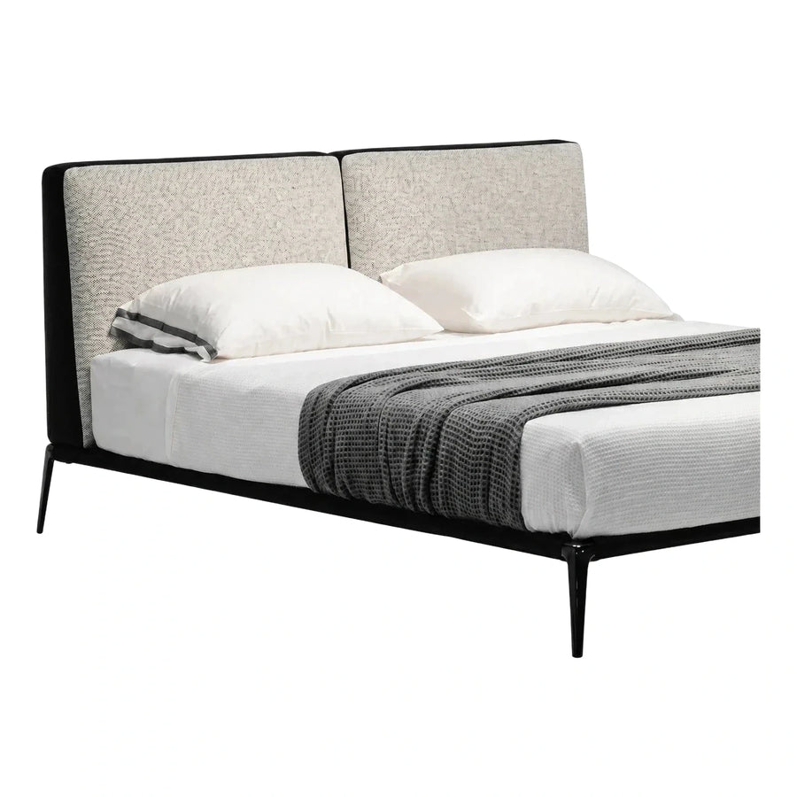 Modern Black Frame Upholstered Platform Bed with Textured Headboard