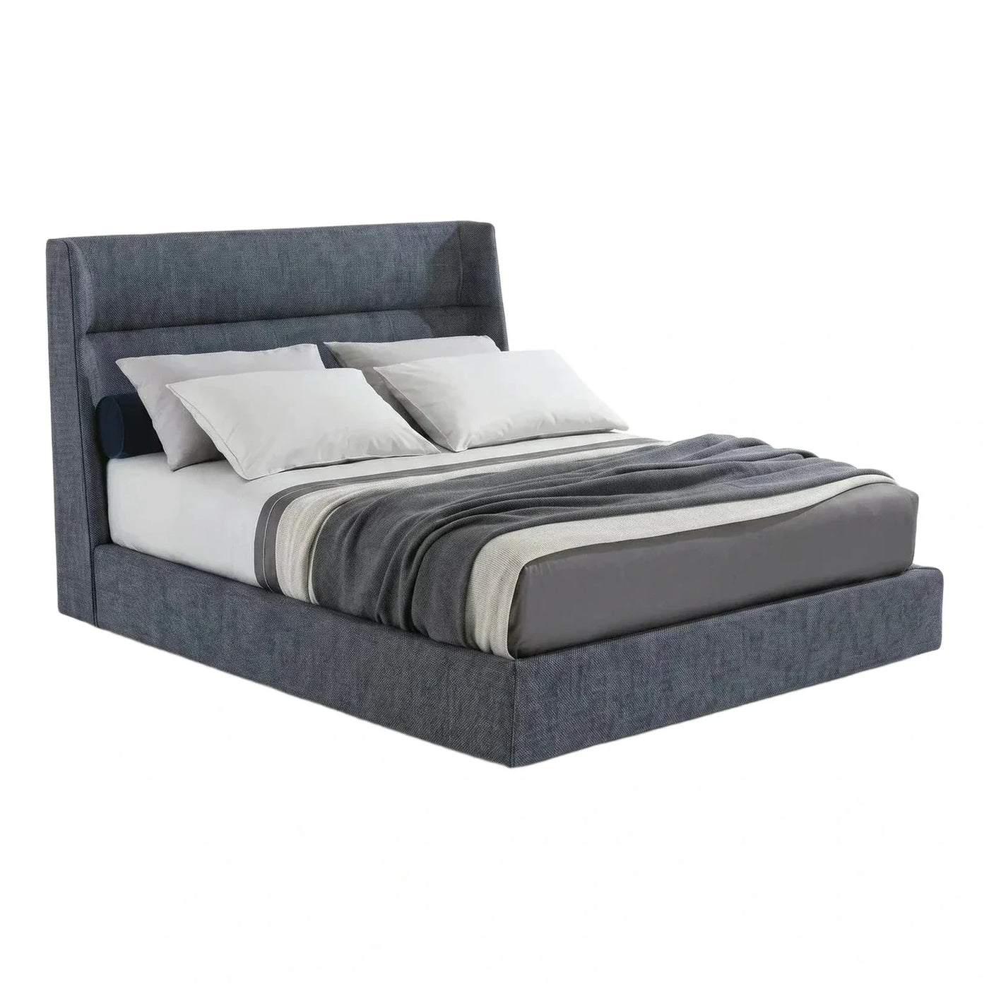 Modern Grey Upholstered Platform Bed with Tall Headboard