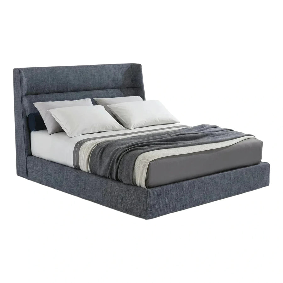 Modern Grey Upholstered Platform Bed with Tall Headboard