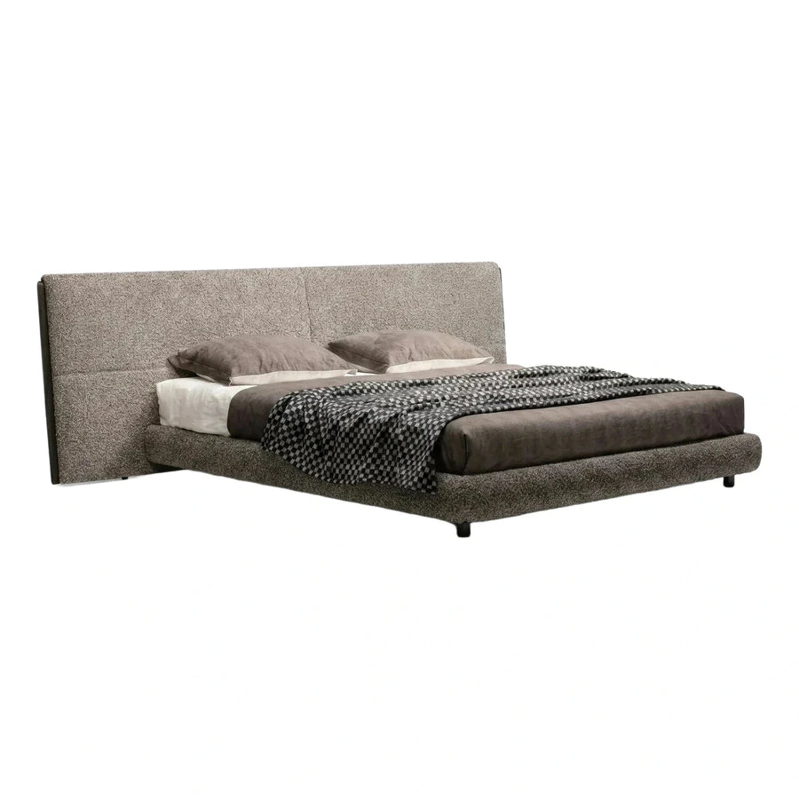Modern Grey Upholstered Platform Bed with Wide Headboard