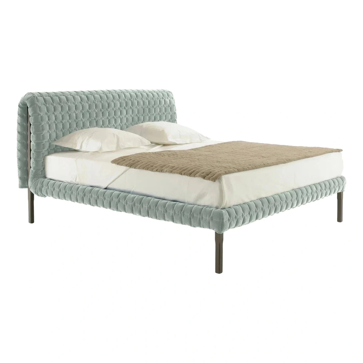 Sage Green Tufted Velvet Platform Bed Frame