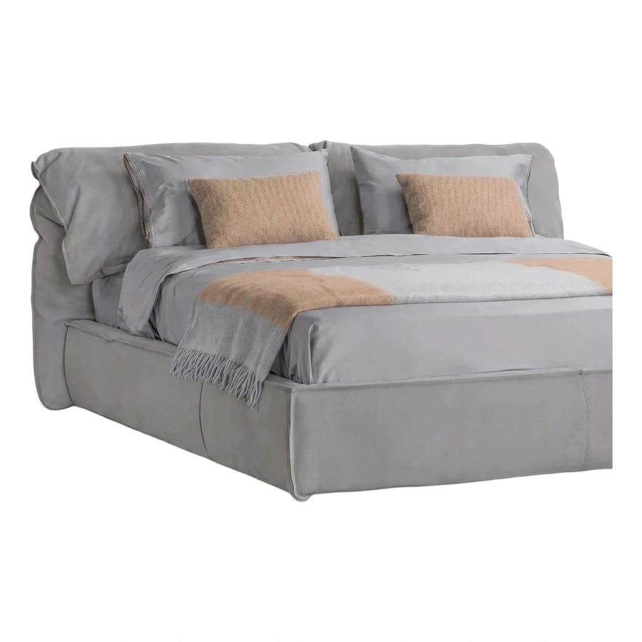 Modern Grey Upholstered Platform Bed with Pillow Top Headboard