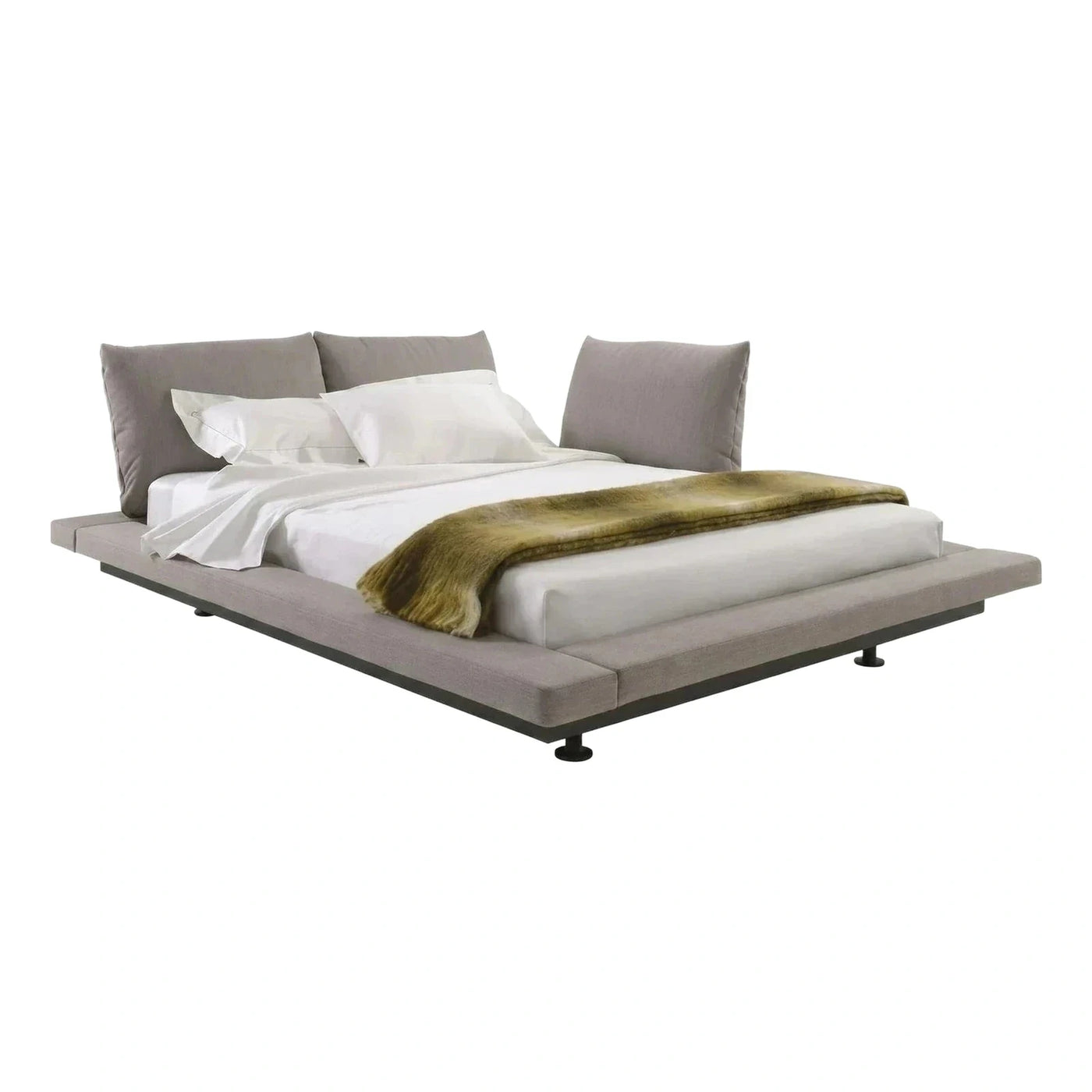 Modern Grey Upholstered Platform Bed with Wide Frame