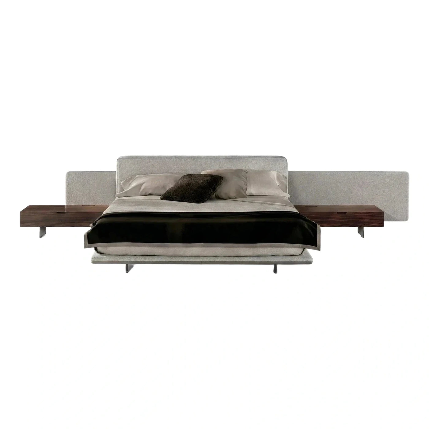 Modern Upholstered Platform Bed with Integrated Wood Nightstands