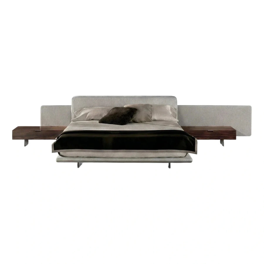 Modern Upholstered Platform Bed with Integrated Wood Nightstands