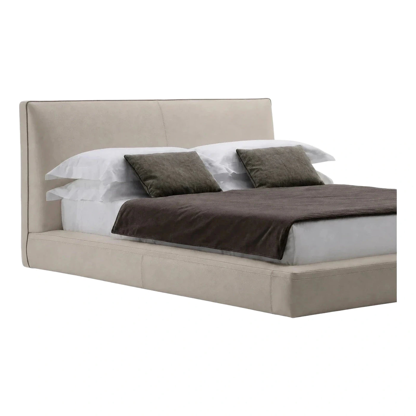 Modern Beige Leather Upholstered Platform Bed Frame