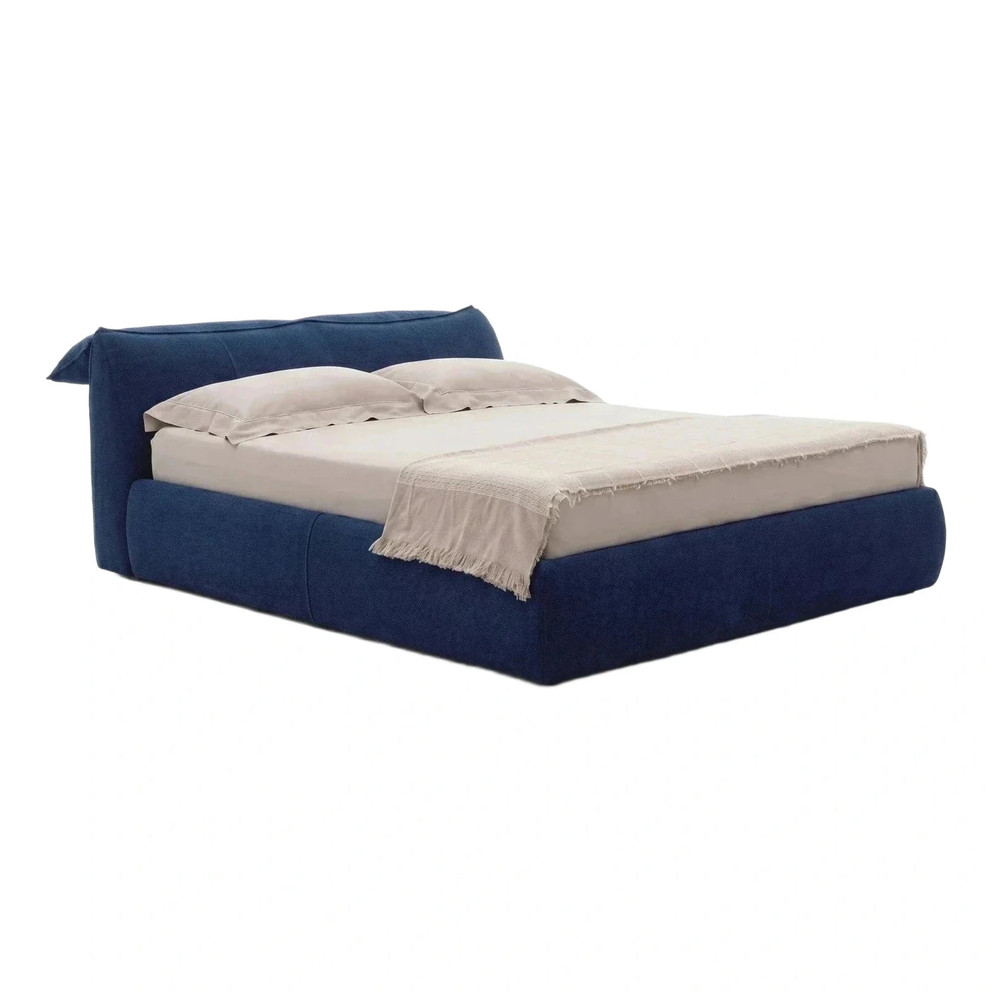 Modern Navy Blue Upholstered Platform Bed Frame