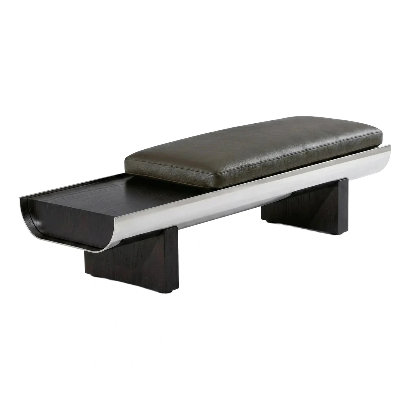 Modern Leather Bench with Metal and Wood Base