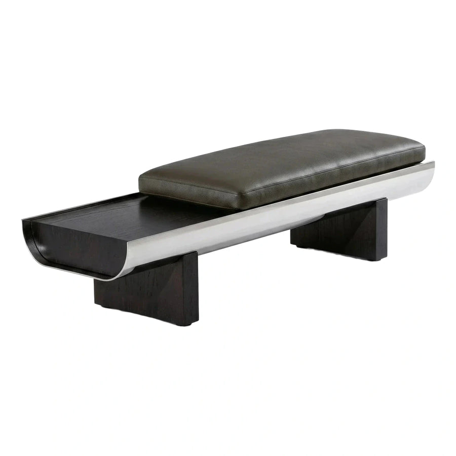 Modern Leather Bench with Metal and Wood Base