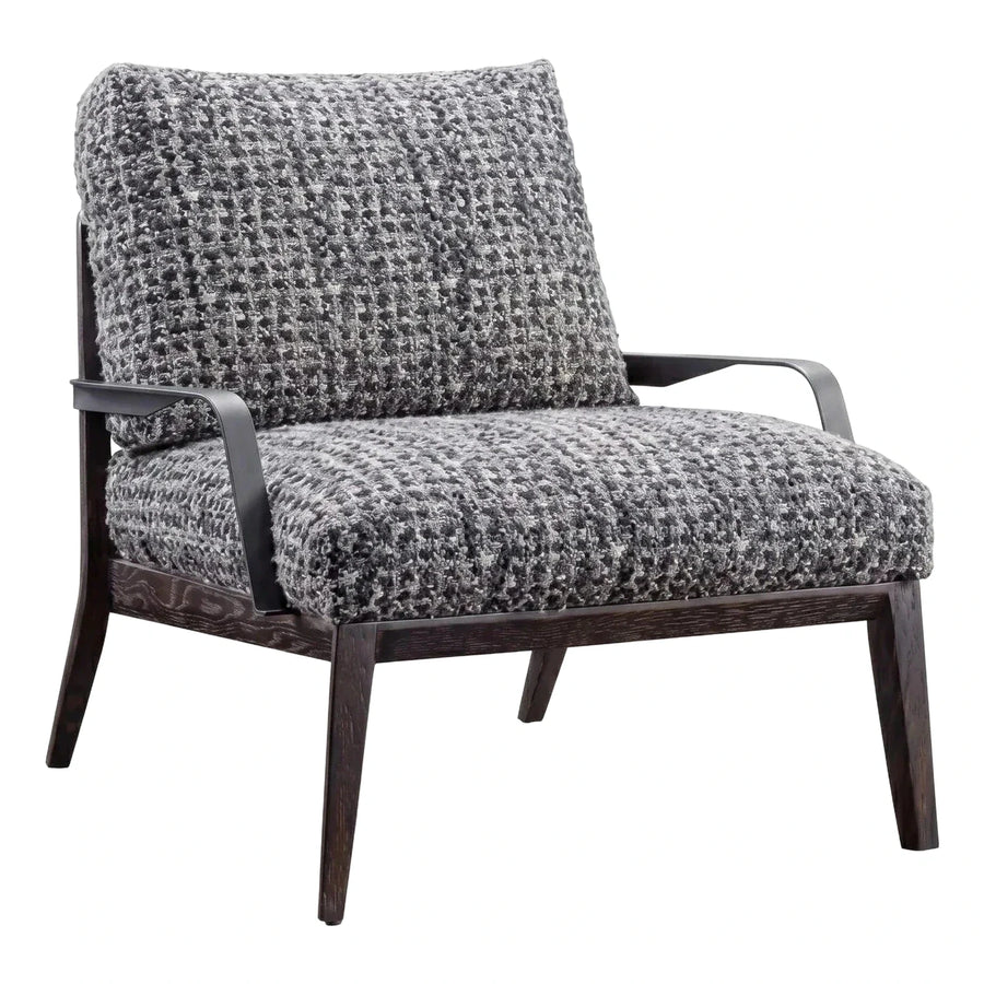 Grey Textured Boucle Lounge Chair with Dark Wood Frame