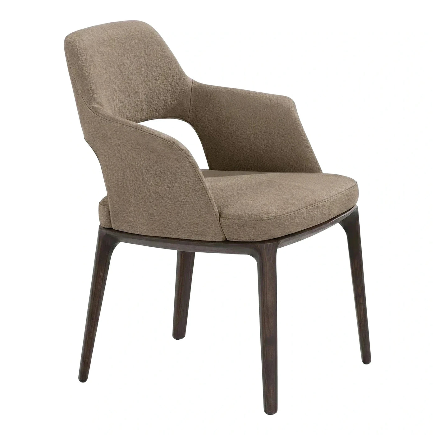 Modern Taupe Fabric Armchair with Dark Wood Legs