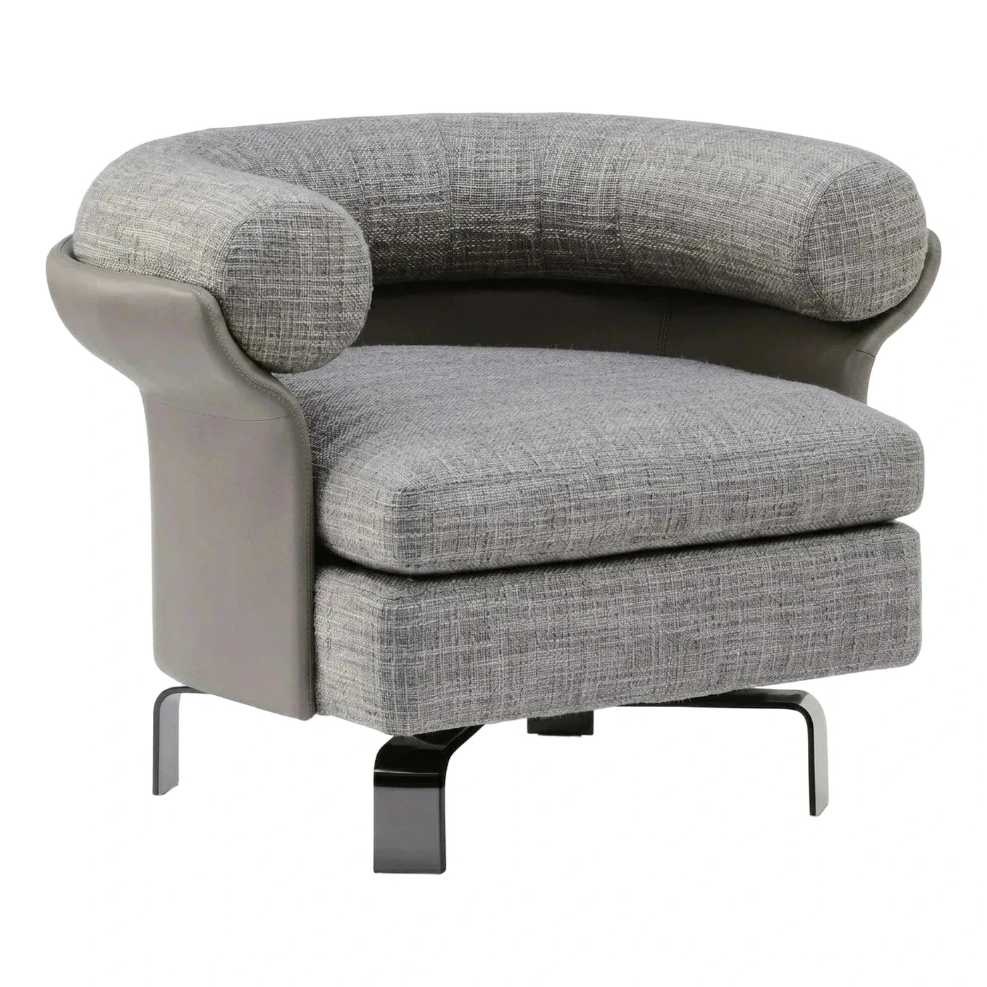 Modern Grey Fabric and Leather Curved Armchair