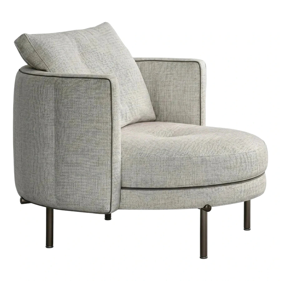 Modern Round Armchair in Light Grey Fabric