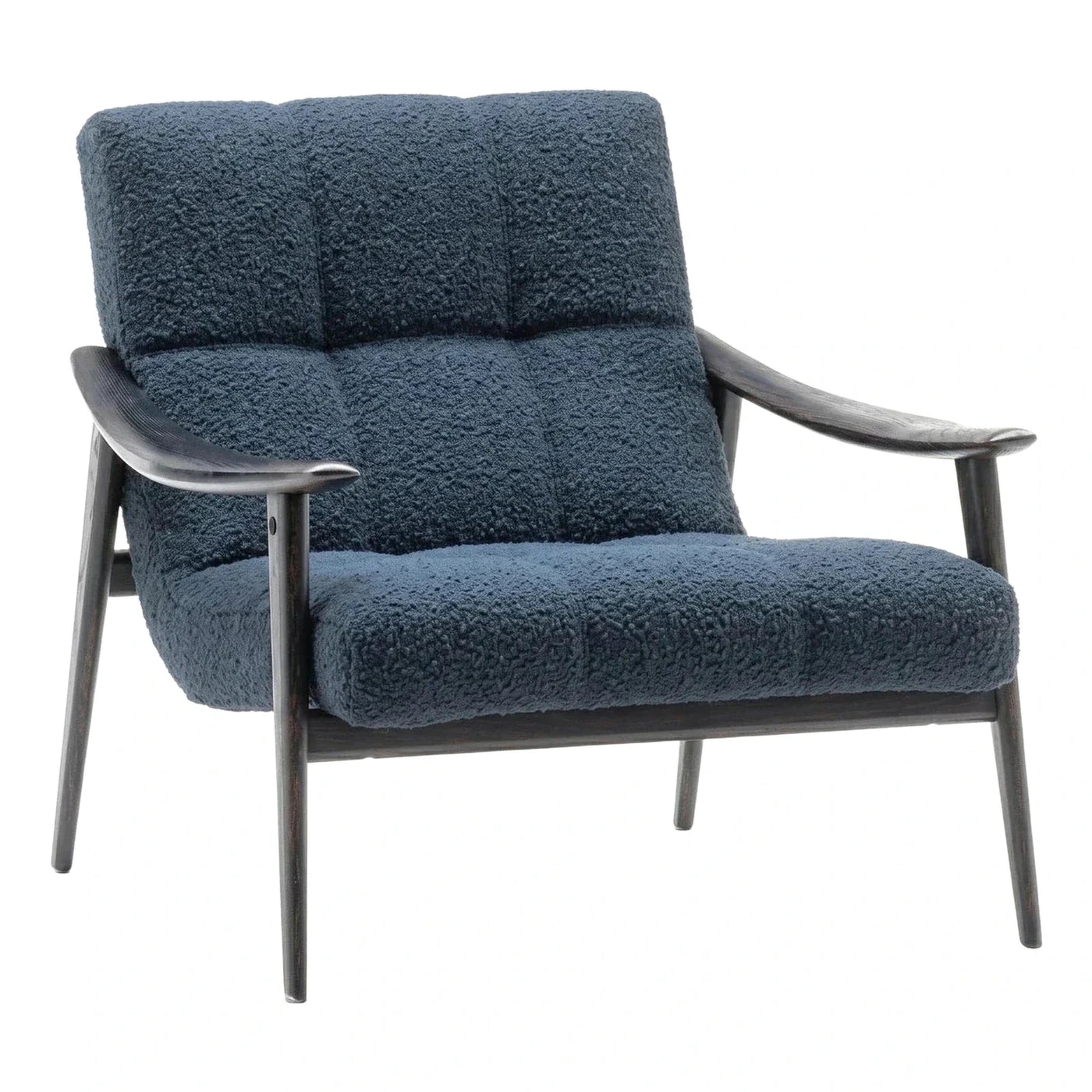 Dark Blue Boucle Armchair with Dark Wood Frame