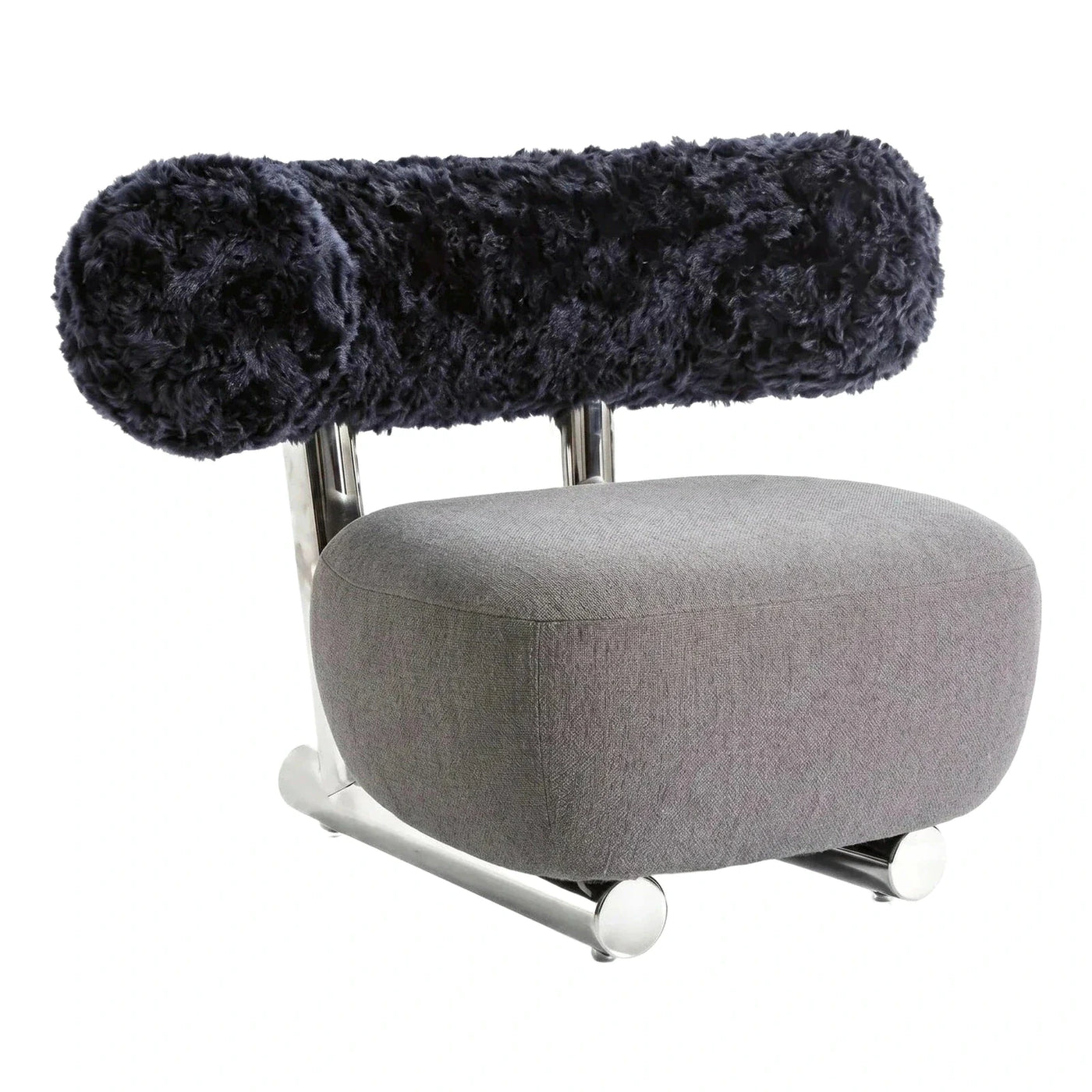 Modern Grey Lounge Chair with Dark Fur Backrest