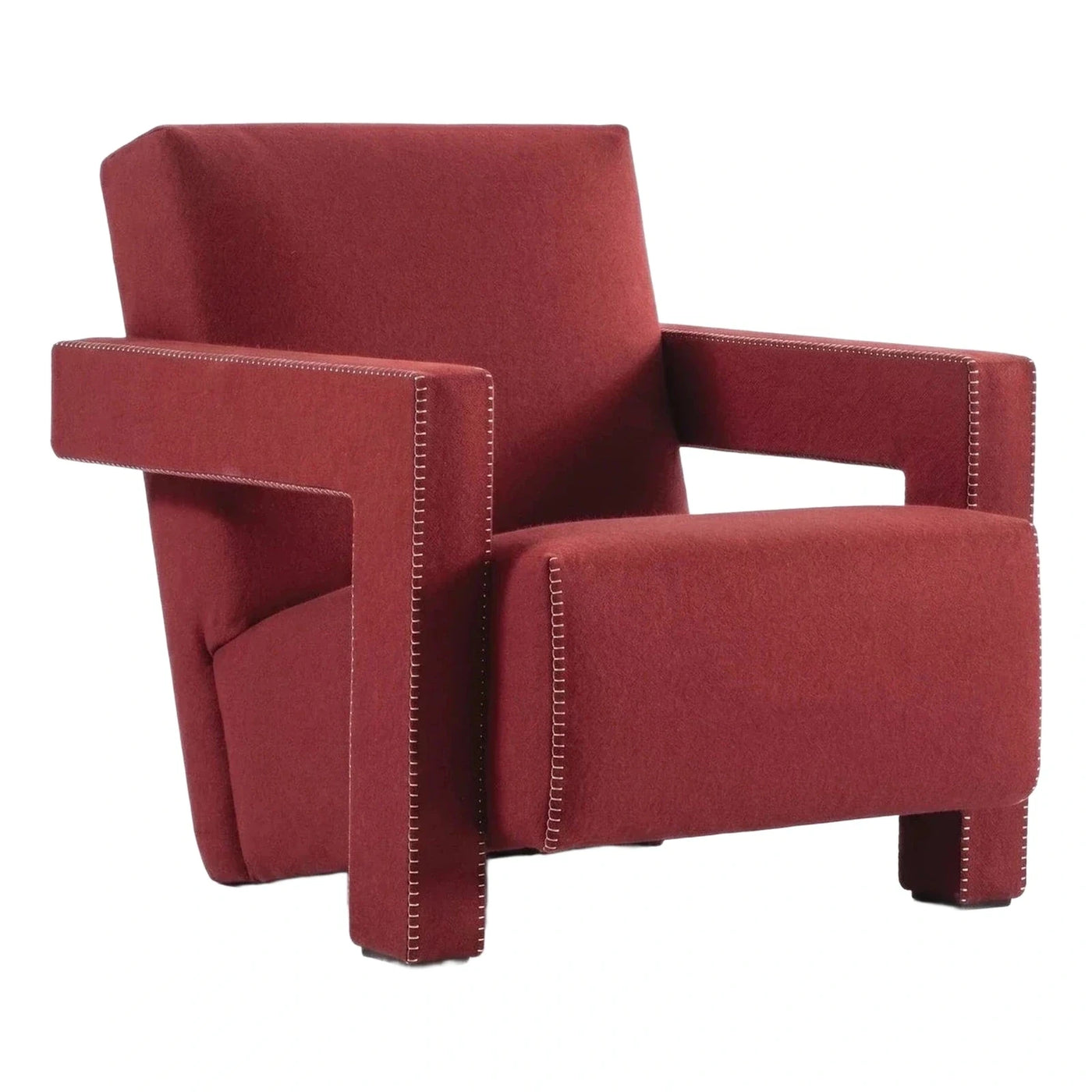 Modern Red Fabric Armchair with Contrast Stitching