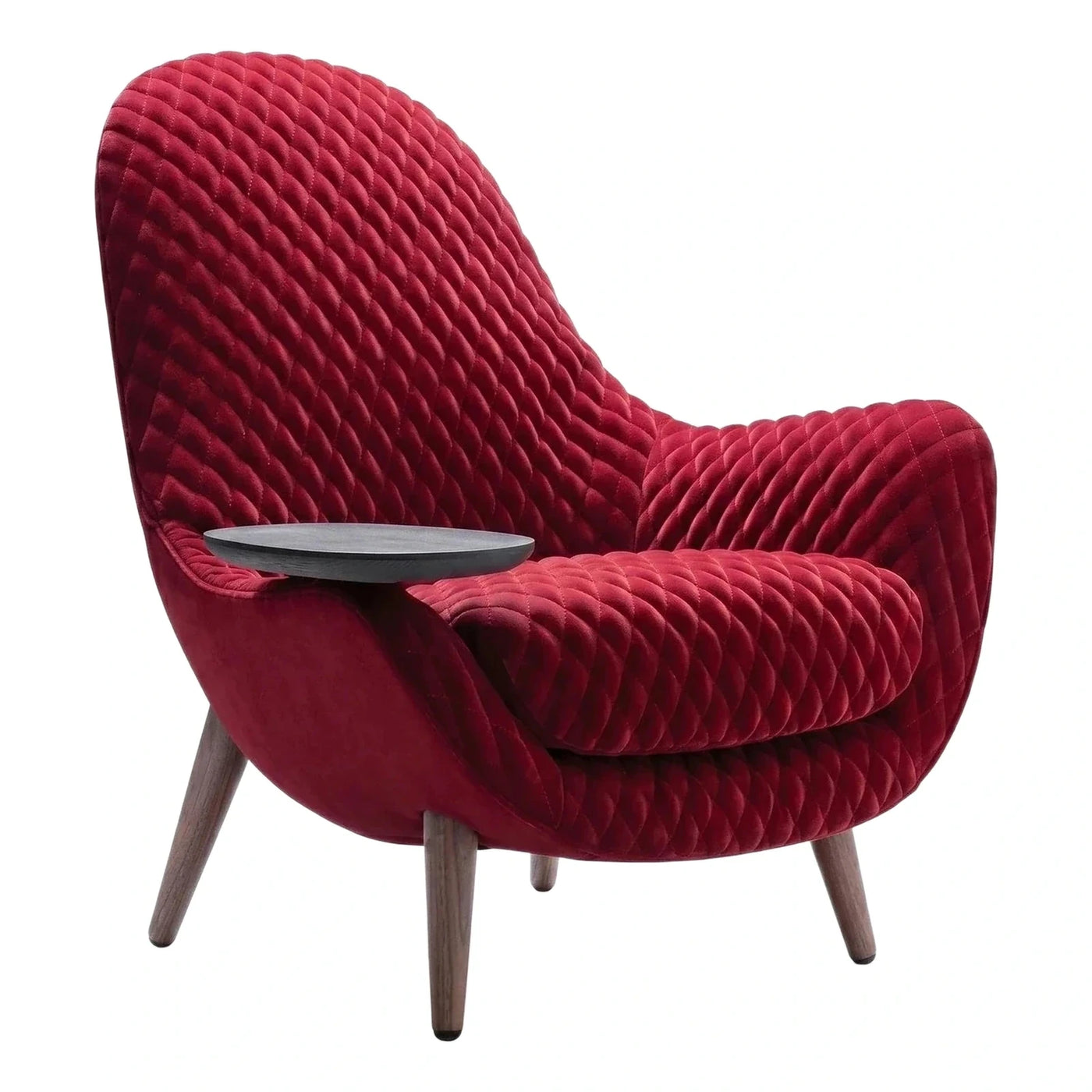 Red Quilted Velvet Lounge Chair with Side Table