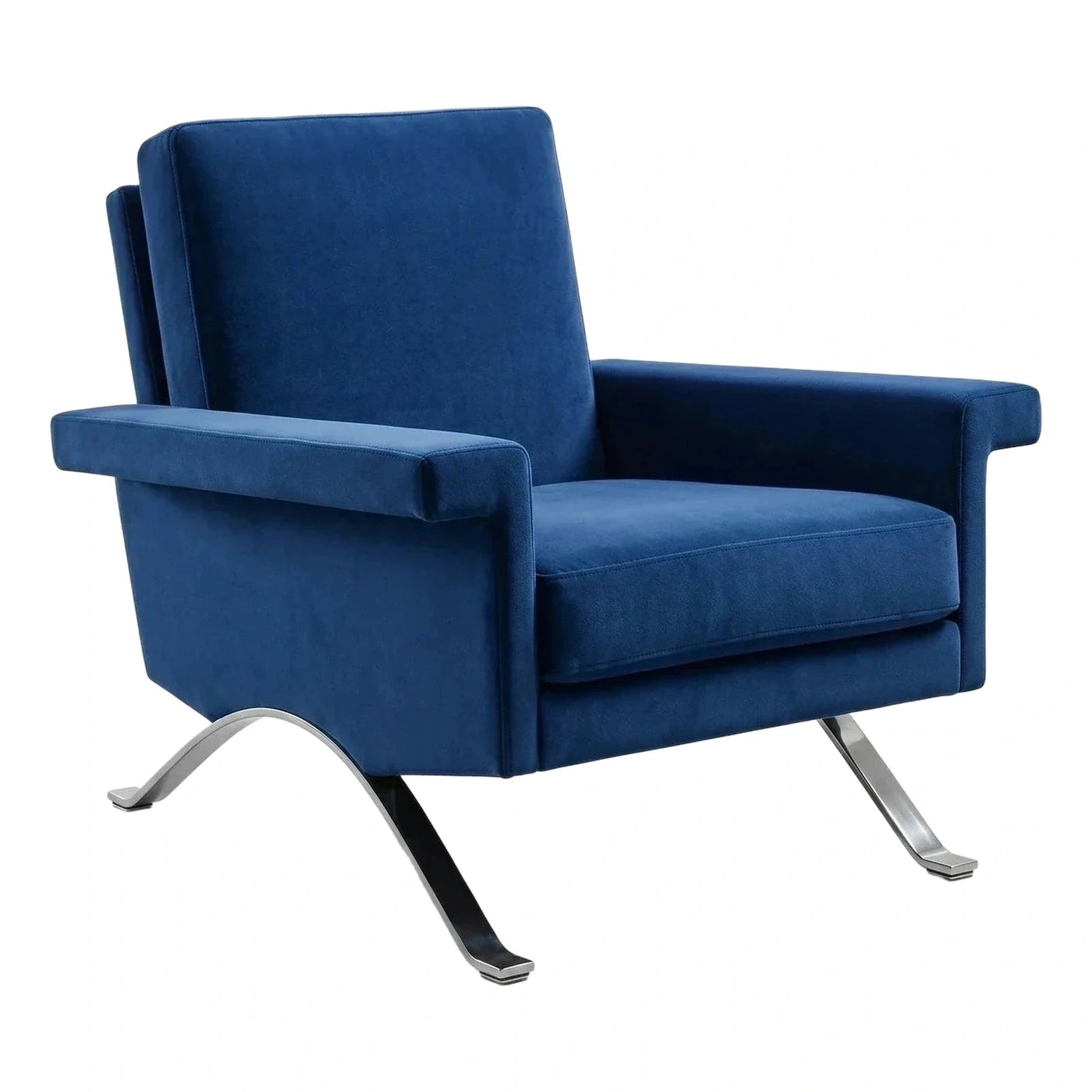 Modern Blue Upholstered Armchair with Chrome Base