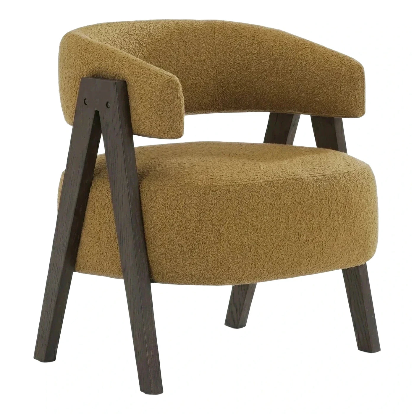 Mustard Boucle Accent Chair with Dark Wood Legs