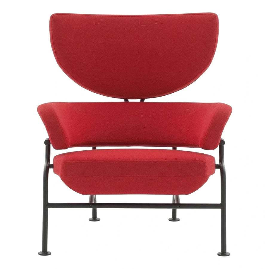 Modern Red Fabric Lounge Chair with Black Metal Frame