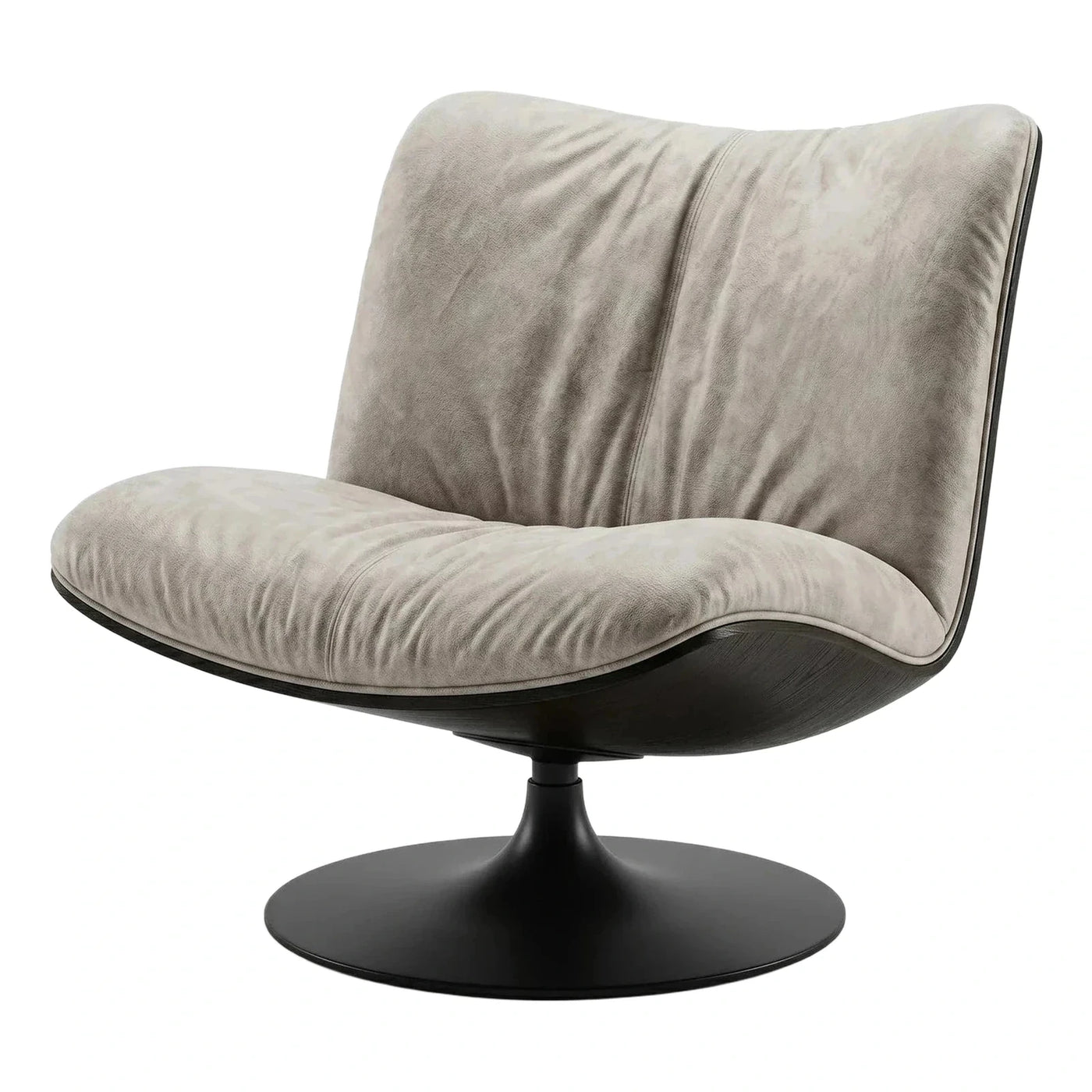 Modern Beige Swivel Lounge Chair Dark Wood Base