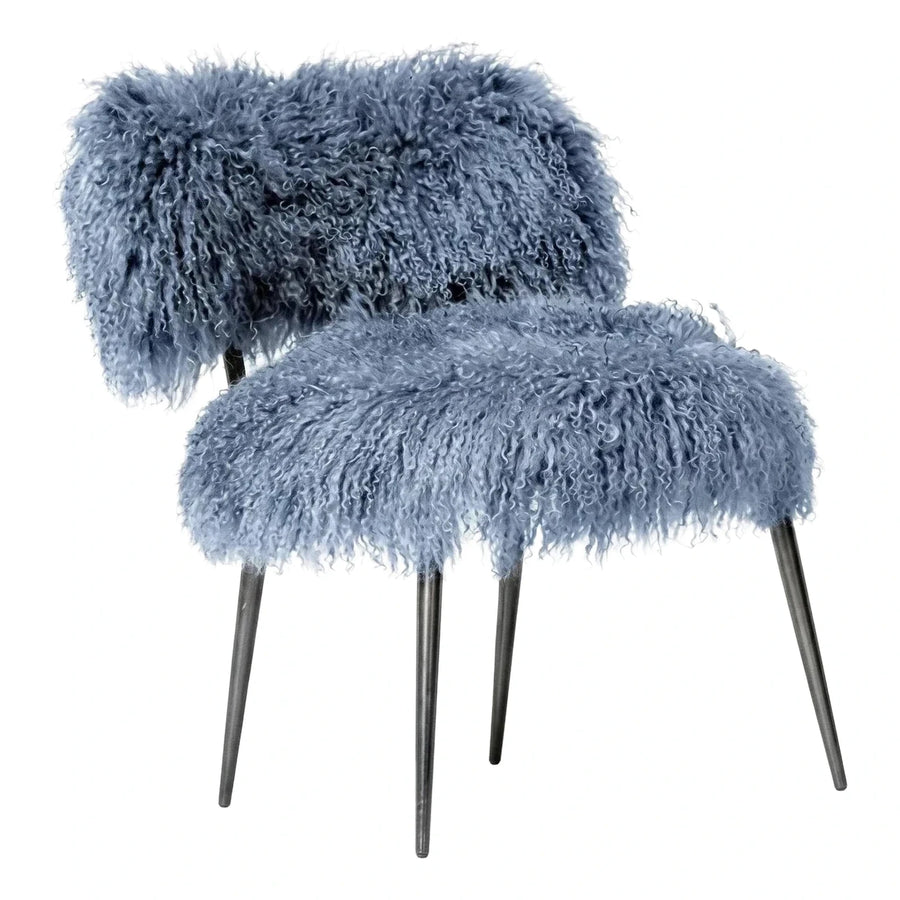 Light Blue Curly Fur Accent Chair with Tapered Legs