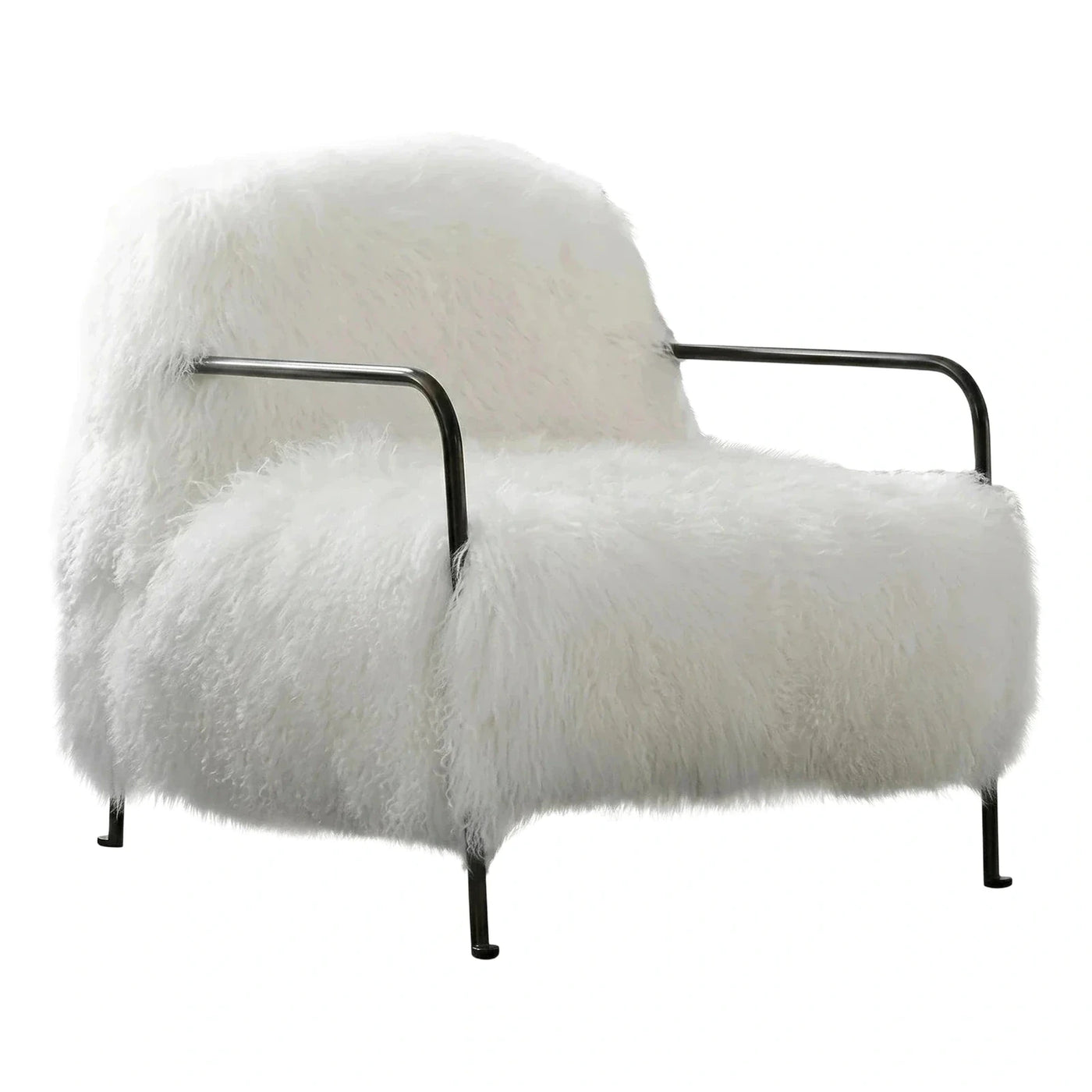 White Faux Fur Armchair with Black Metal Frame