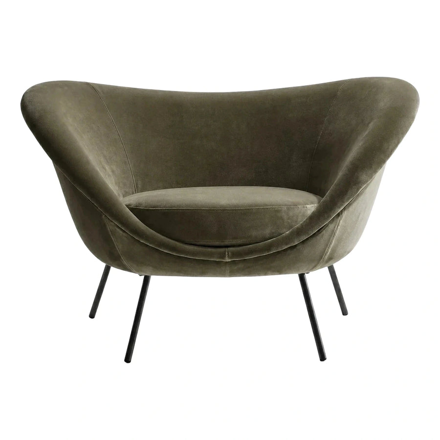 Modern Olive Green Velvet Curved Lounge Chair