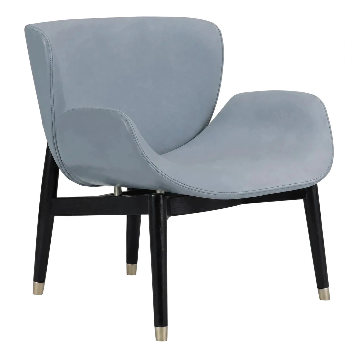 Modern Light Blue Leather Lounge Chair with Dark Legs