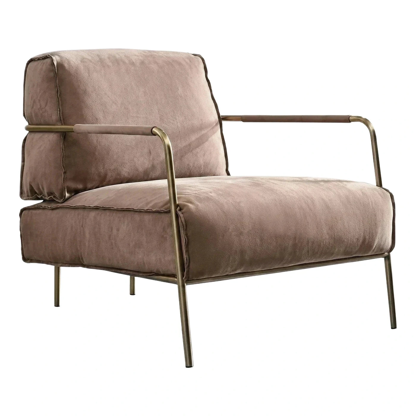 Modern Taupe Velvet Lounge Chair with Gold Frame